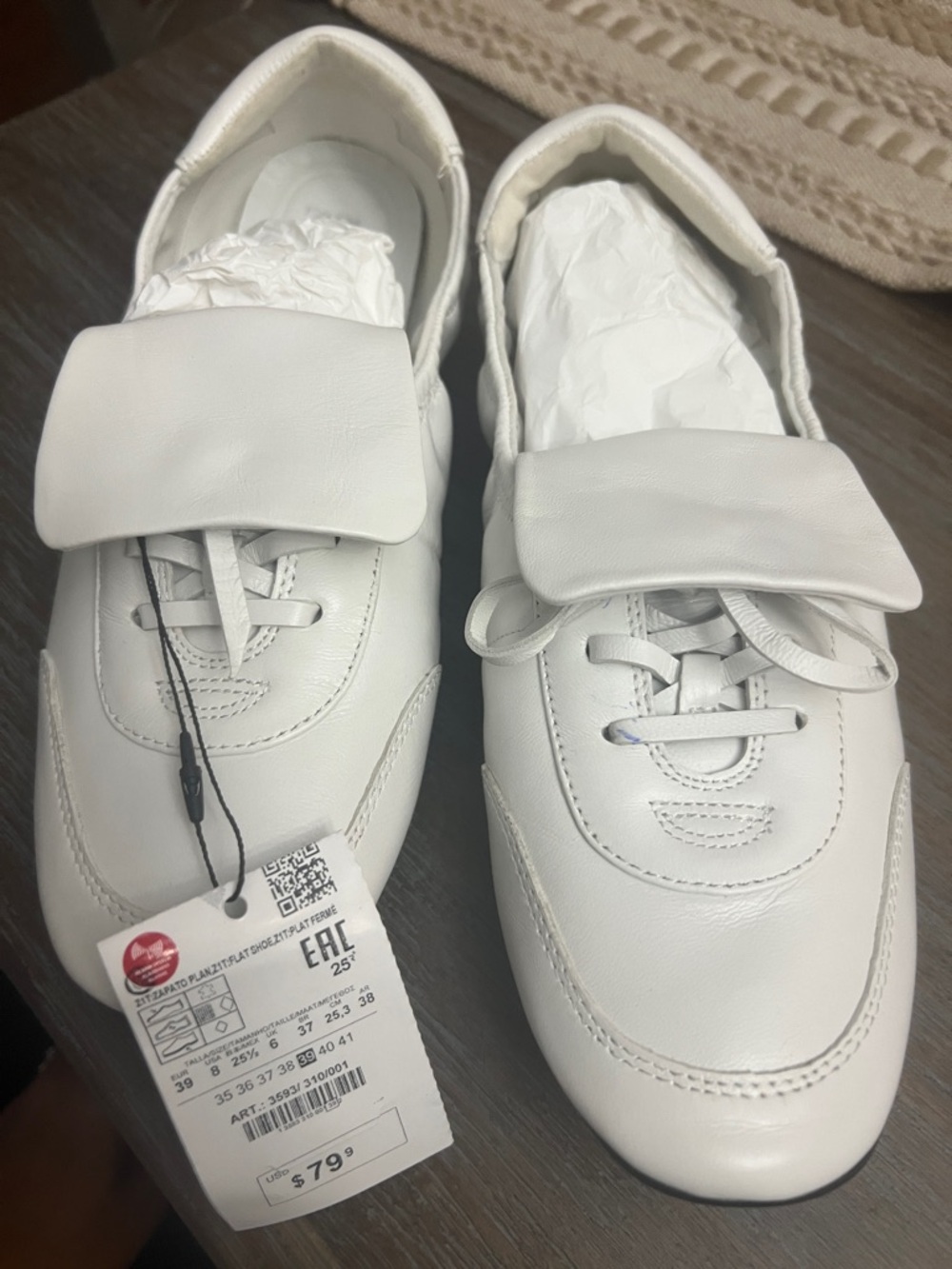 Zara White Leather Women's Flats